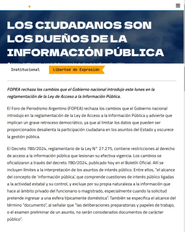 Comunicado del Foro de Periodismo Argentino. 